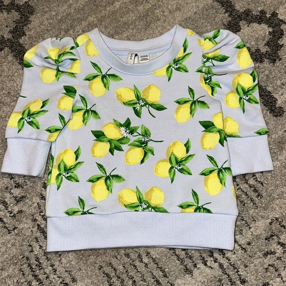 Janie and Jack LEMON PUFF SLEEVE SWEATSHIRT size 12-18 months LIKE NEW - Picture 1 of 3